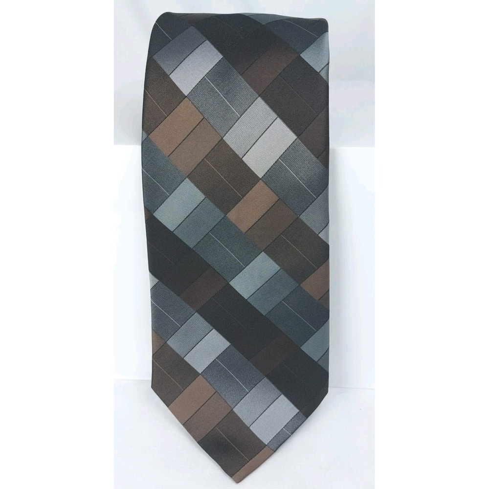 JOSEPH‎ & FEISS Mens 100% Silk Necktie Designer Geometric Gray/Black/Brown EUC